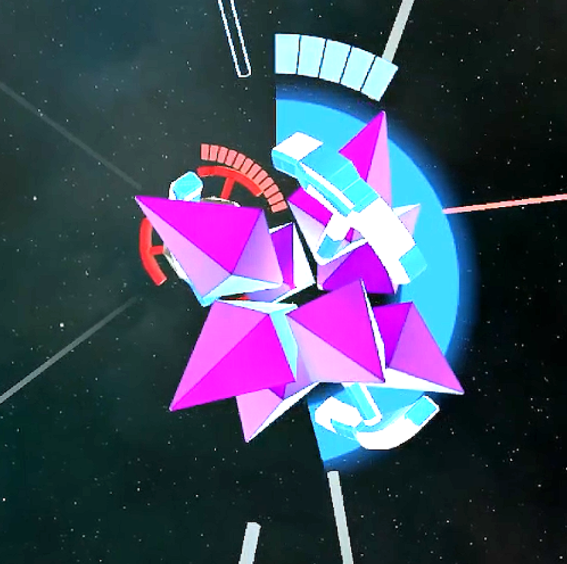 Crystal-armed enemy station under assault in open space
