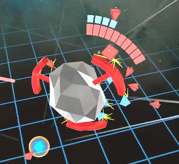 Red strike craft swarming an asteroid objective in battle
